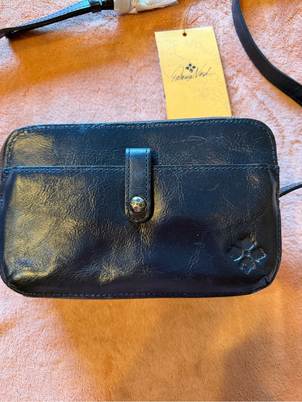 Patricia Nash Black Leather Crossbody Wallet Bag